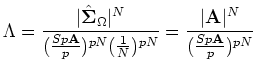 $\displaystyle \L = \frac{\vert\hat\S _{\Omega}\vert^N}{(\frac{Sp
{\bf A}}{p})^{pN}(\frac{1}{N})^{pN}}= \frac{\vert{\bf A}\vert^N}{(\frac{Sp
{\bf A}}{p})^{pN}}$